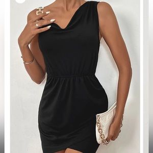 Asymmetrical Neck Sleeveless Tulip Hem Dress